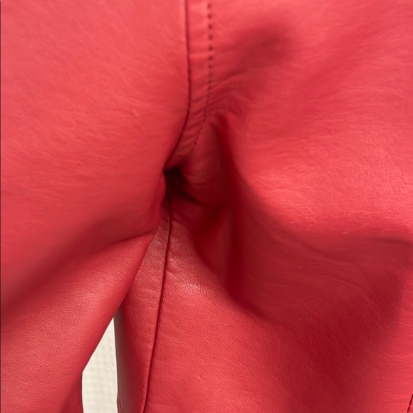 Brick Red Faux Leather Jacket Fitted Pockets Front Zipper Size S - Picture 14 of 16